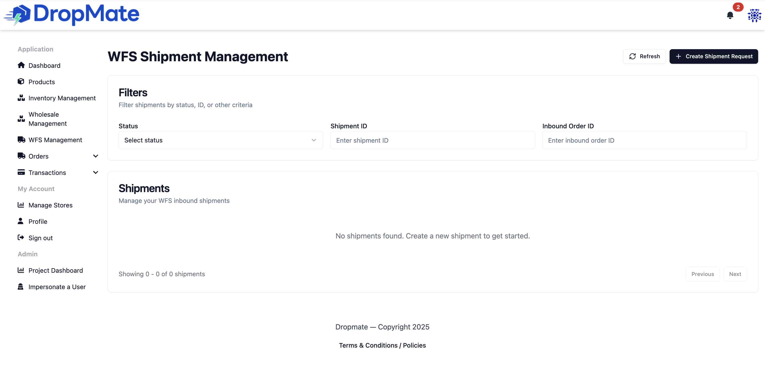 WFS Shipment Management Dashboard